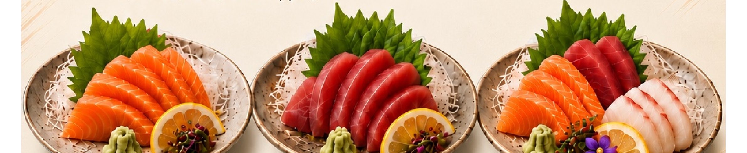 Drei Sashimi-Teller mit Lachs, Thunfisch und gemischtem Fisch